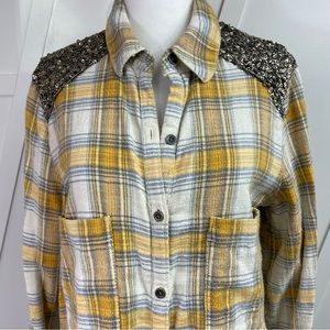 Free people plaid sequin button down Size S